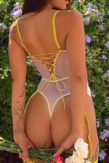 Yellow Floral Embroidery Bodysuit