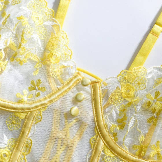 Yellow Floral Embroidery Bodysuit