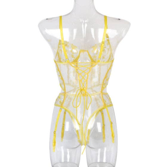 Yellow Floral Embroidery Bodysuit