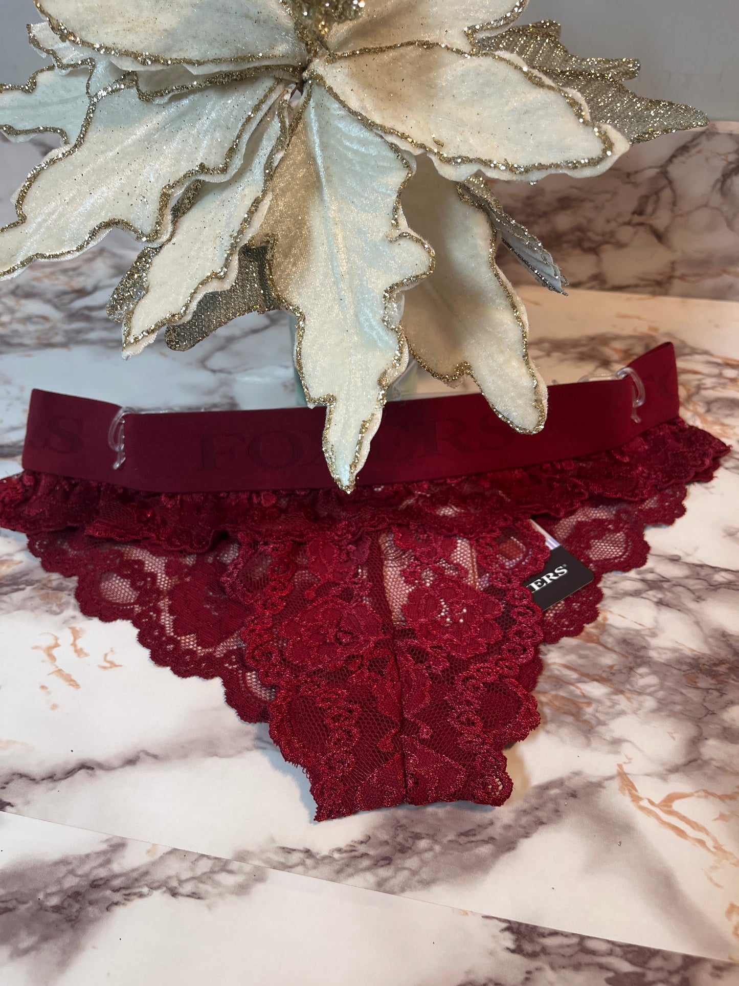 Red Lace Bikini Brief (thong Style) With Red Logo Band