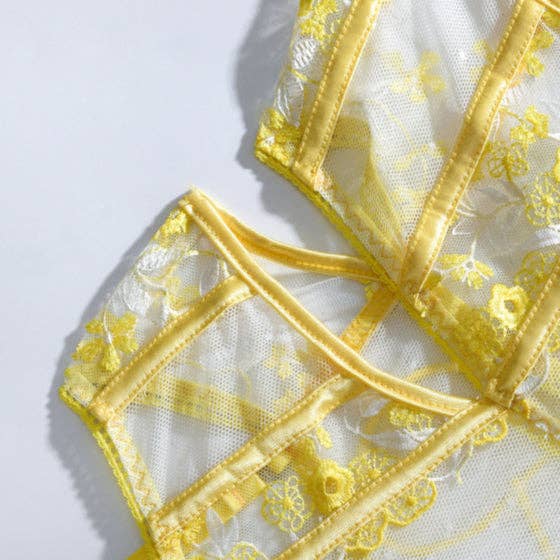Yellow Floral Embroidery Bodysuit