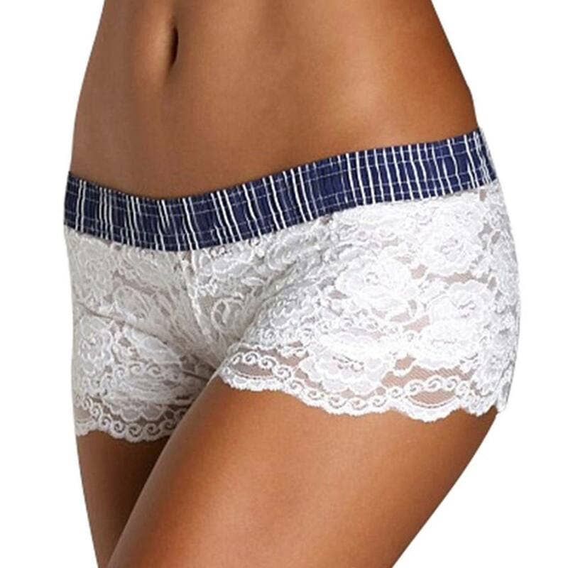 White Lace Boxers Navy White Stripe Band