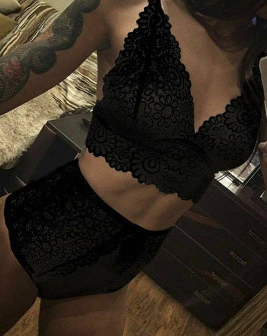 Solid lace high waist 2 pc set - lingerie