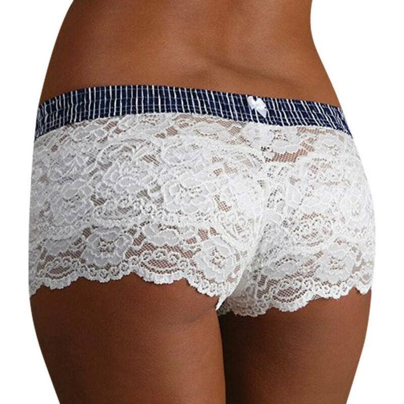 White Lace Boxers Navy White Stripe Band