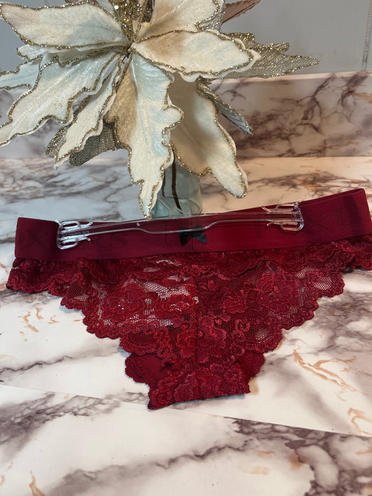 Red Lace Bikini Brief (thong Style) With Red Logo Band