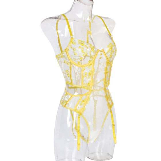 Yellow Floral Embroidery Bodysuit