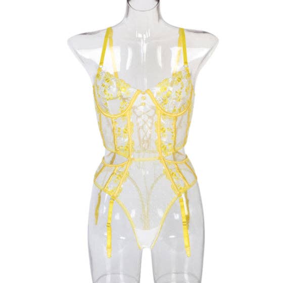 Yellow Floral Embroidery Bodysuit