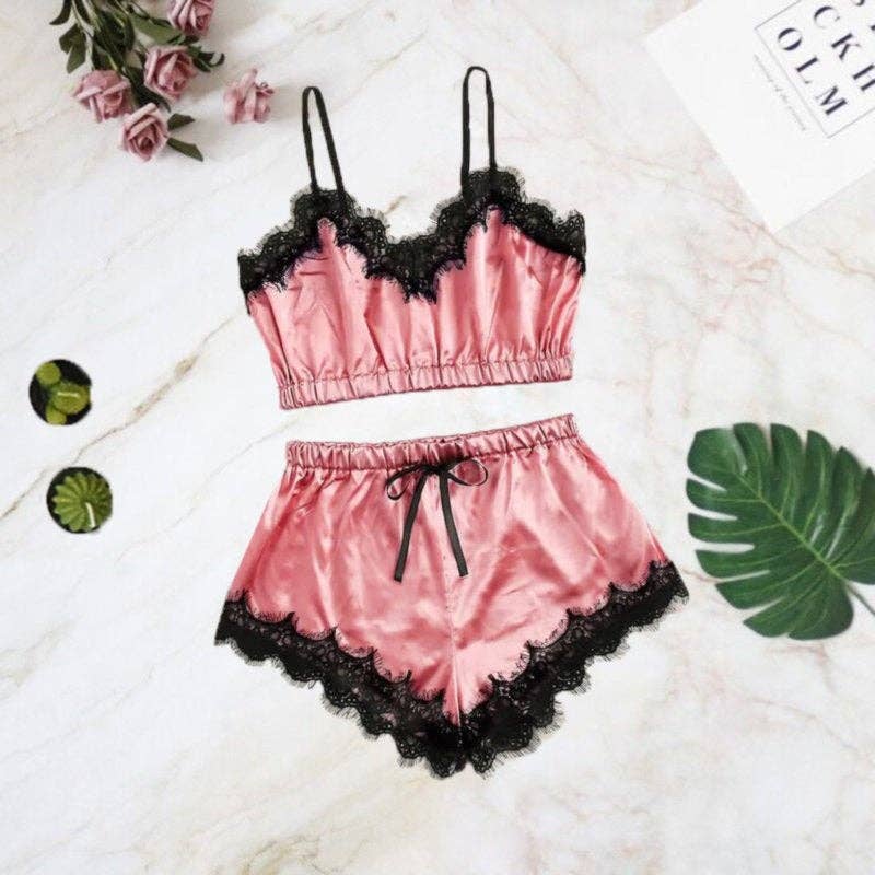 Phoenix Lace Silk Pajama Shorts Set